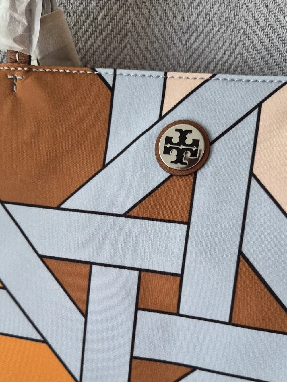 NWTs Tory Burch Basketweave Color Block Tote Bag - Blue/Tan